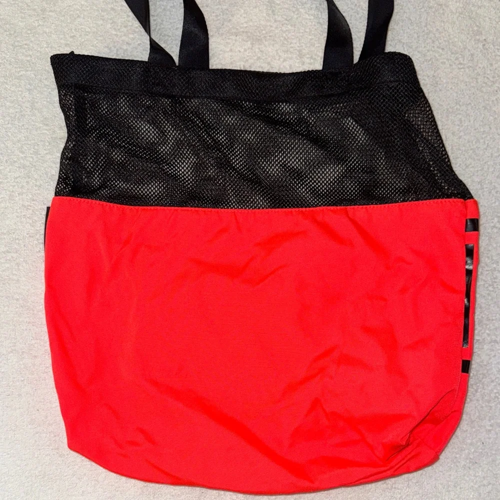 PINK Victoria’s Secret Coral & Black Tote Bag 16x16x4 Mesh Beach Gym School Work